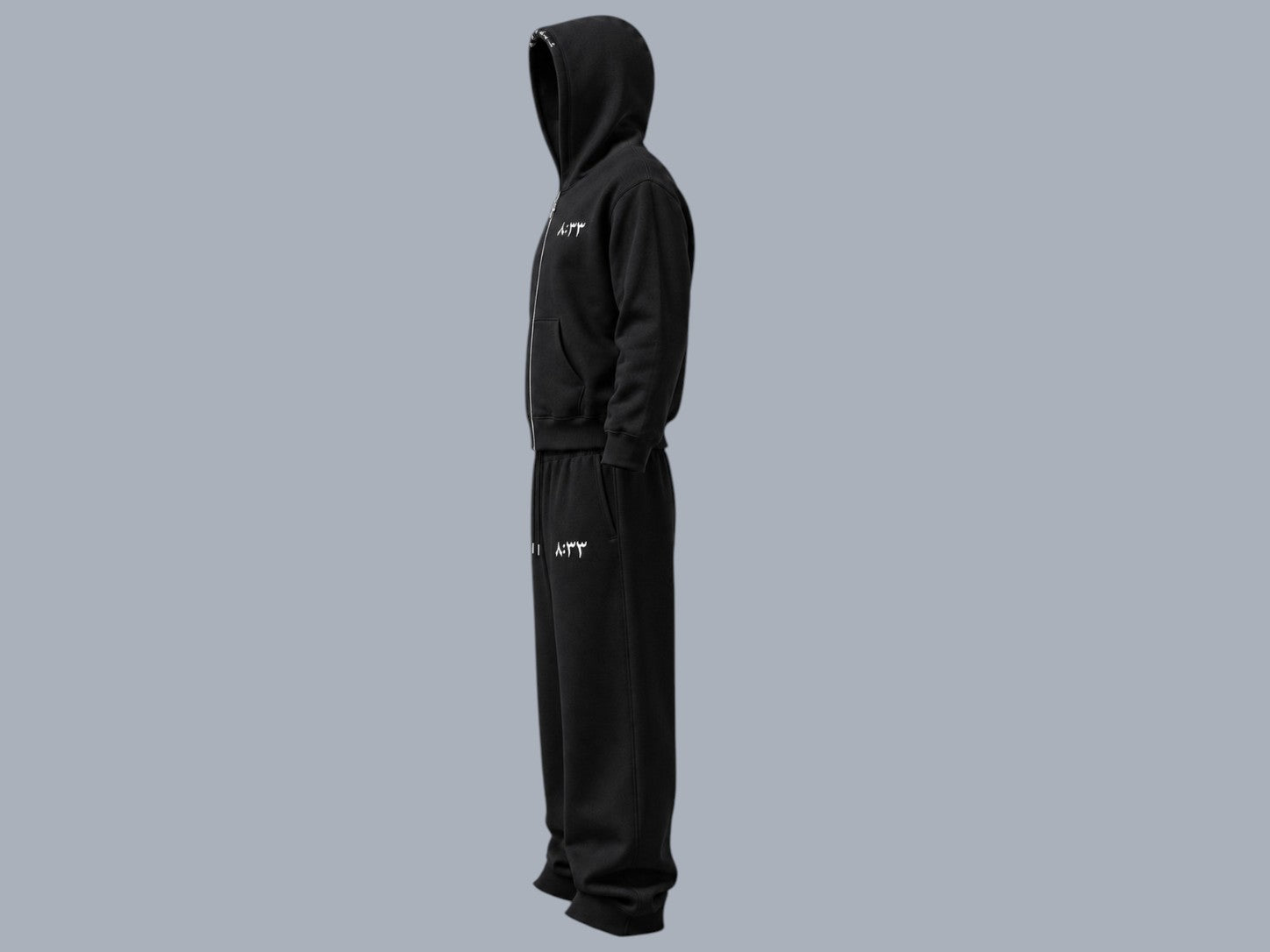 ٨:٣٣ FULL ZIP HOODIE Aswad (Black)