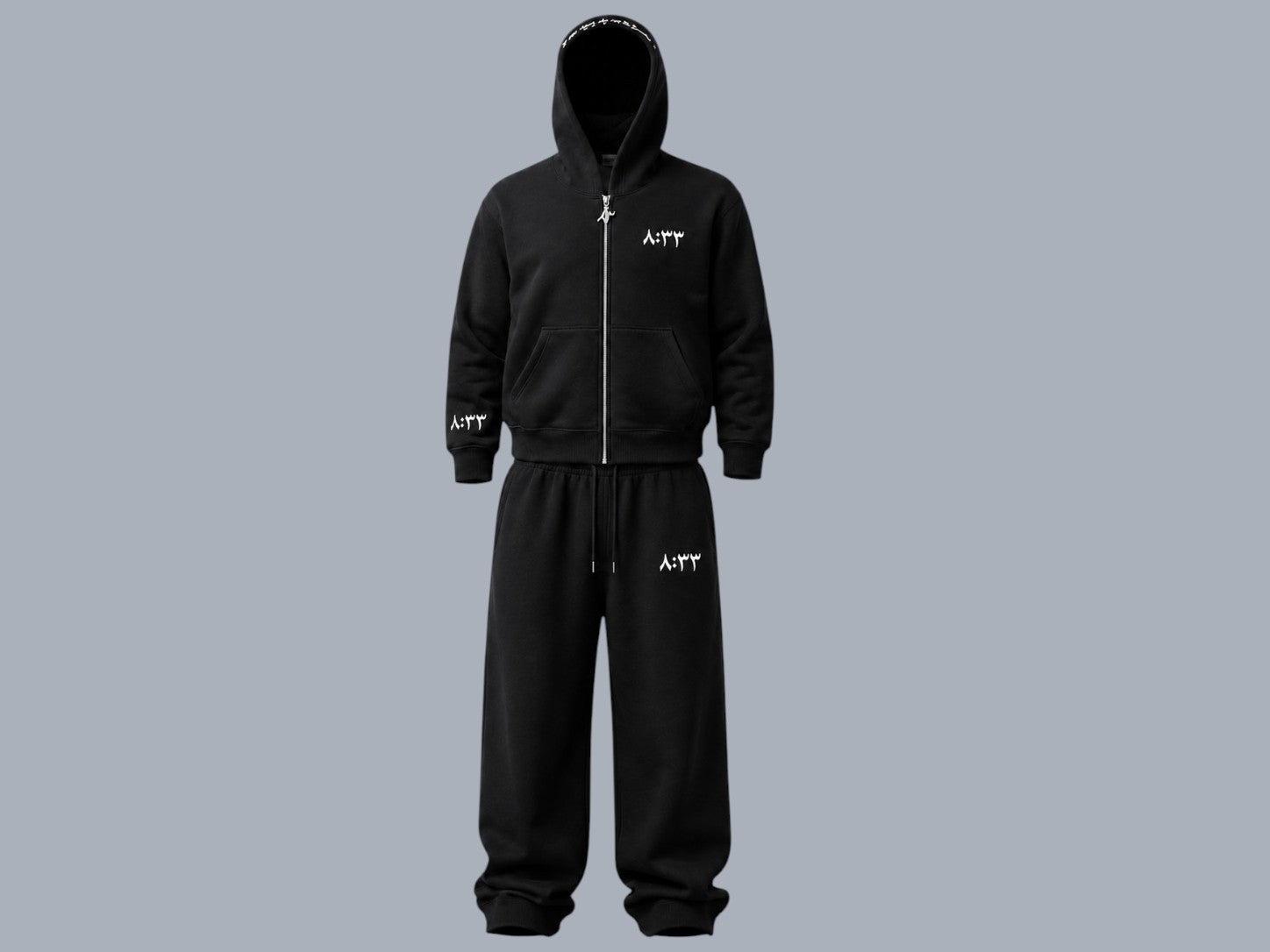 ٨:٣٣ FULL ZIP HOODIE Aswad (Black)